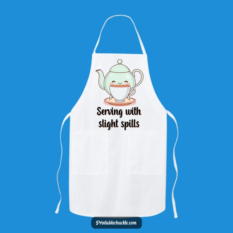 Funny Cheerful Teapot Balancing Teacup Apron - Kitchen Tea Time Fun