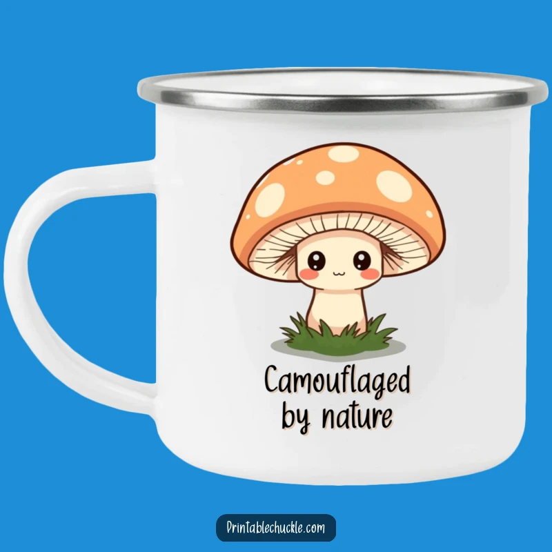 Funny Shy Mushroom Hat Camping Mug - Sip with Quirky Forest Charm!