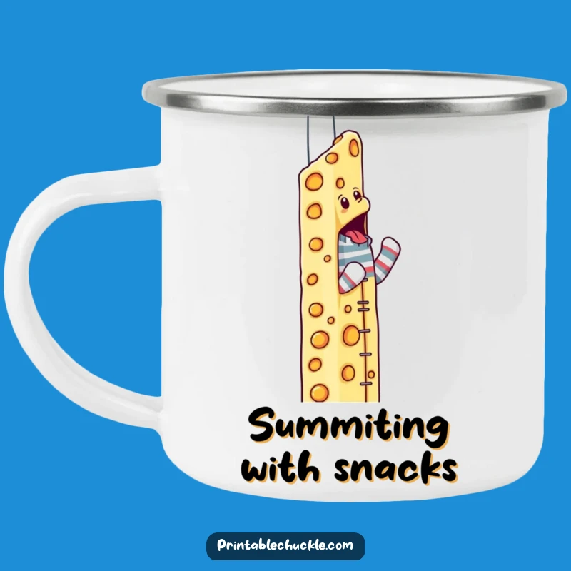 Funny Cheese Skyscraper Sock Puppet Camping Mug: Outdoor Climber Humor, Durable Funny Gift