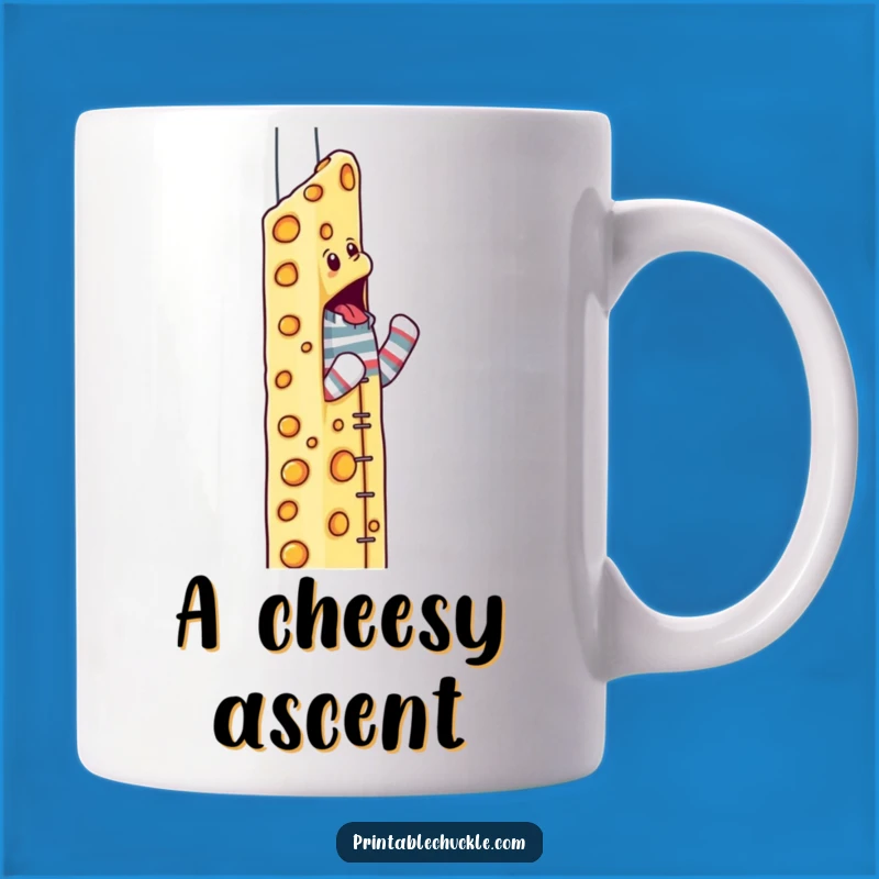 Funny Cheese Skyscraper Sock Puppet Mug: Determined Climber Humor, Perfect Funny Gift