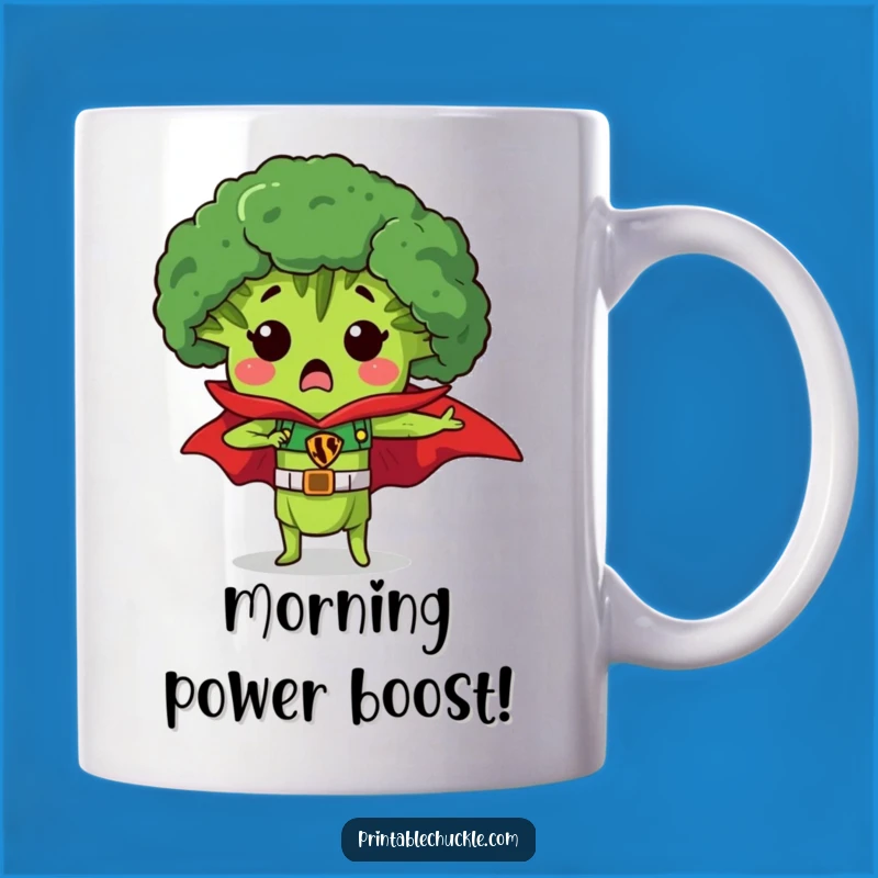 Funny Surprised Broccoli Superhero Mug - Hilarious Veggie Gift