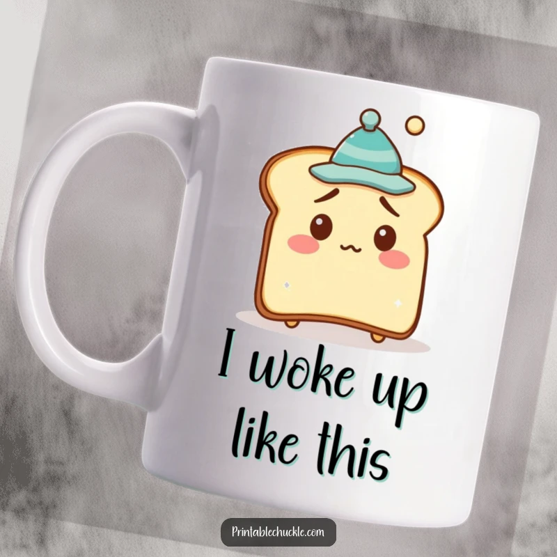 Funny Mug featuring a bewildered piece of toast sporting a small, crooked hat, looking confused and delightful.