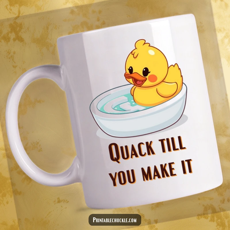 Funny mug: a determined rubber duck navigating a complex bathtub maze, symbolizing life's challenges.