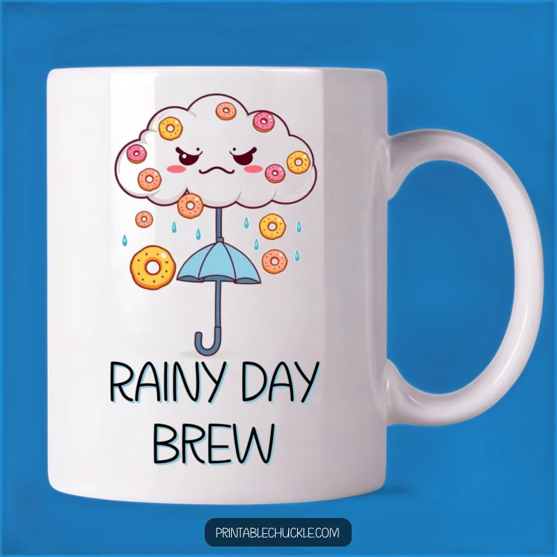 Funny Grumpy Cloud Donut Rain Mug - Whimsical Weather Gift for Sweet Morning Brews
