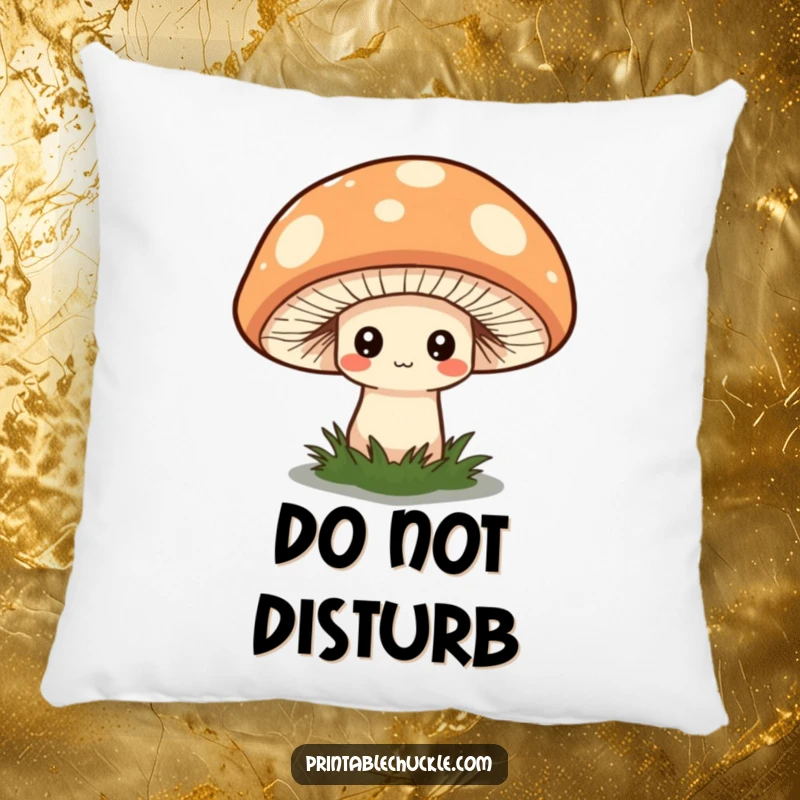 Funny pillow featuring a shy mushroom hiding under a quirky hat, bringing comfort and gentle whimsy.