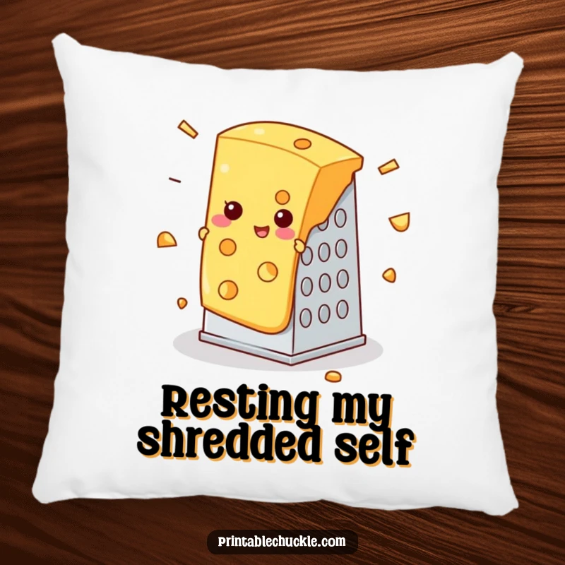 Funny pillow with a slice of cheese comically stuck in a cheese grater, comfortable funny gift.