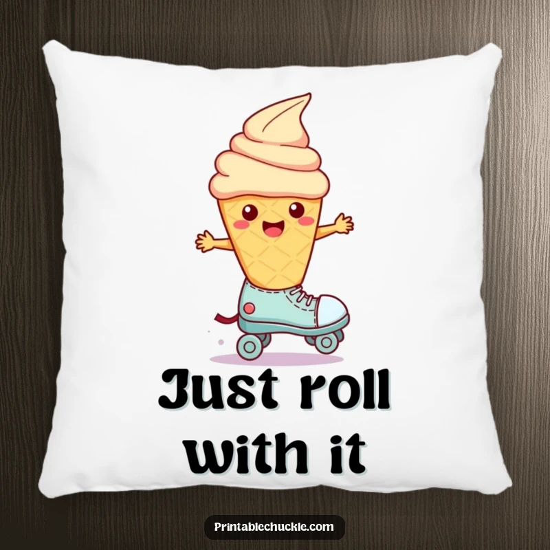Funny Wobbly Ice Cream Roller Skate Pillow: A melting ice cream cone wobbles on a roller skate, a soft and fun decorative piece.