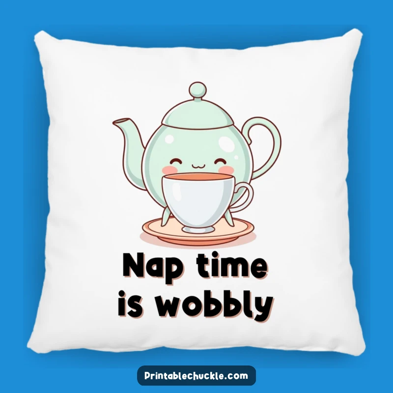 Funny Cheerful Teapot Balancing Teacup Pillow - Cozy & Comedic Accent