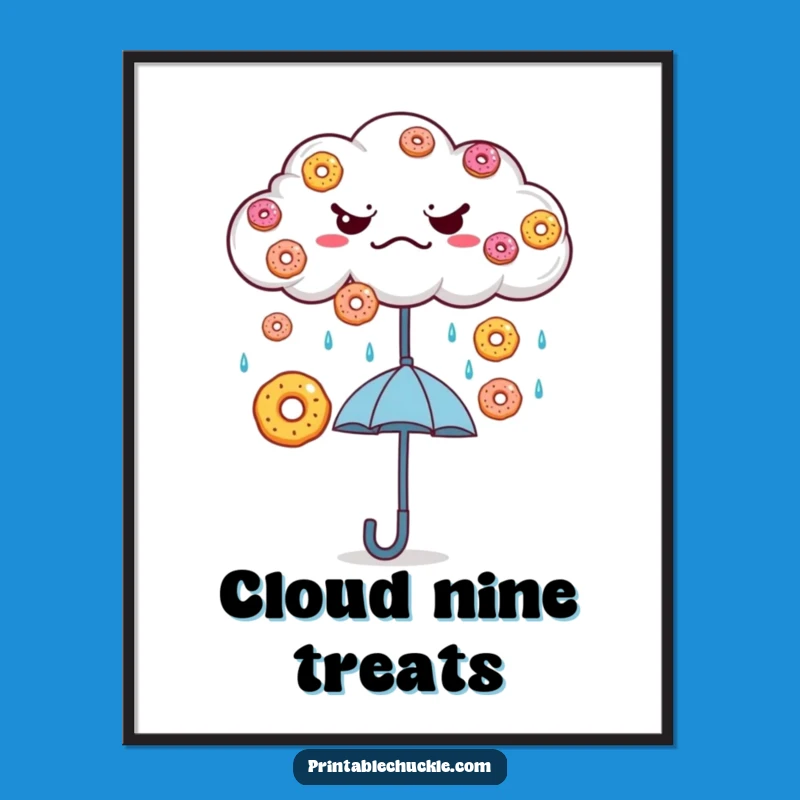 Funny Grumpy Cloud Donut Rain Digital Art Print - Whimsical Weather Decor, Instant Funny Gift