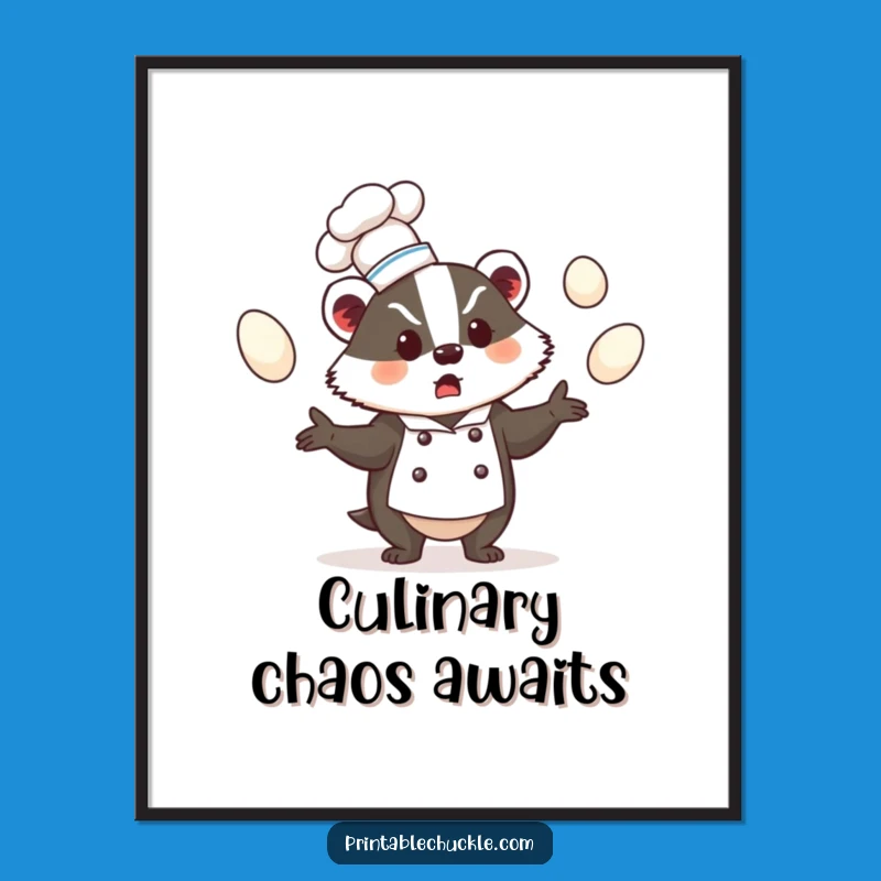Funny Badger Chef Digital Art, Bewildered Juggling Funny Gift Print