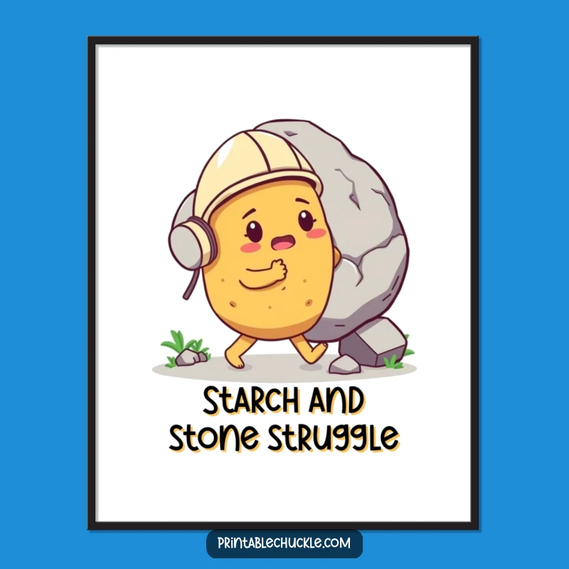 Funny Determined Potato Boulder Push Digital Art - Instant Motivational Decor