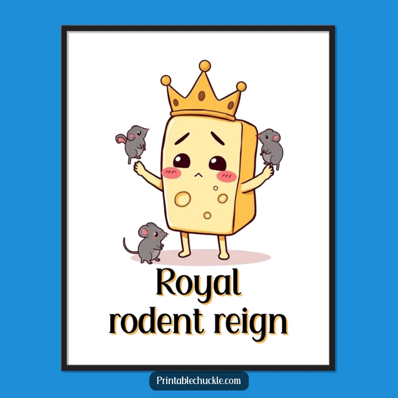 Funny Digital Print: Bewildered Cheese Crown Juggling Mice - Instant Decor Humor