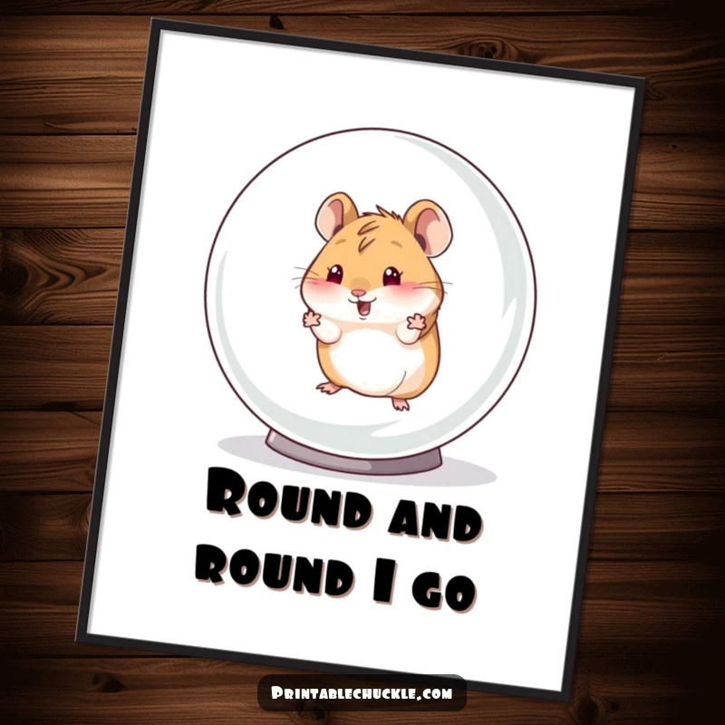 Funny digital art print of a hamster's dramatic escape from its hamster ball, ready to bring laughter to any room.
