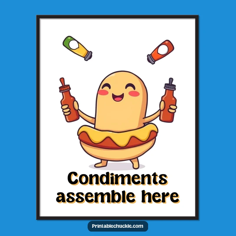 Funny Hot Dog Juggling Print - Instant Foodie Decor