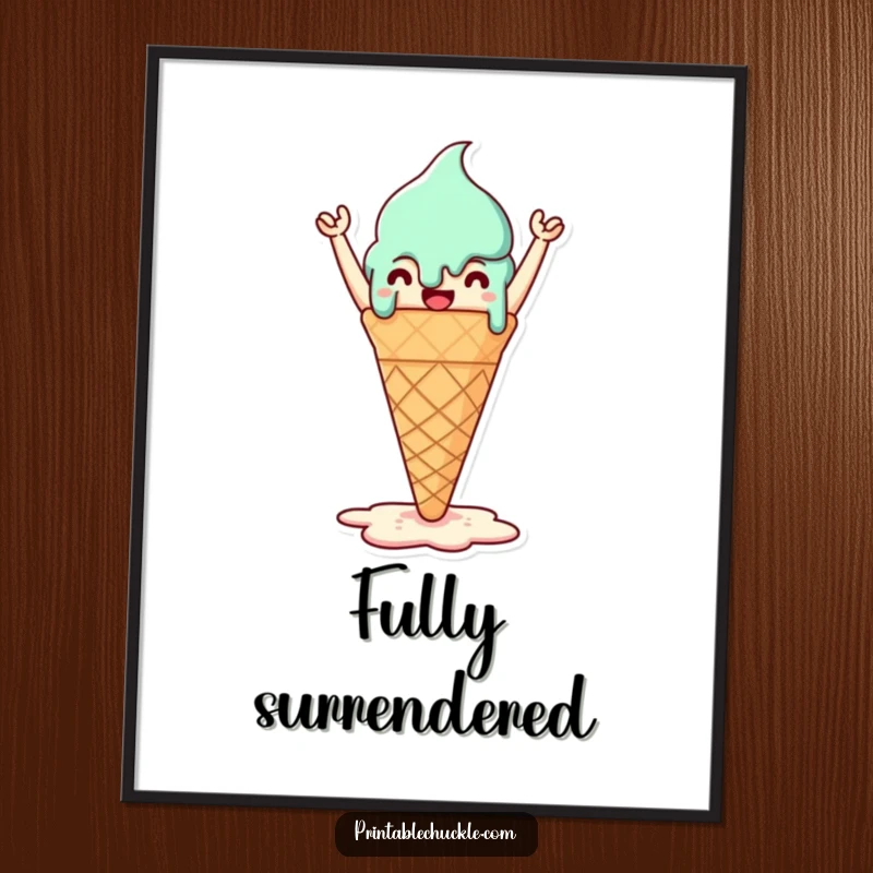 Funny digital art print of a triumphant melted ice cream cone, ready for instant sweet decoration.