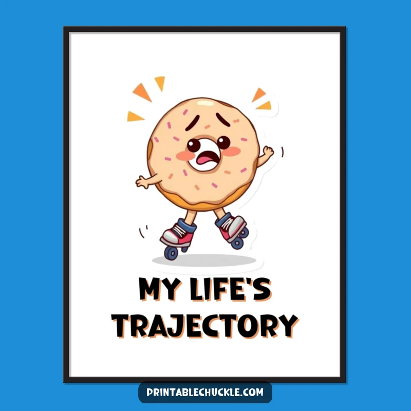 Funny Confused Donut Roller Skating Digital Art - Instant Humorous Decor Gift!