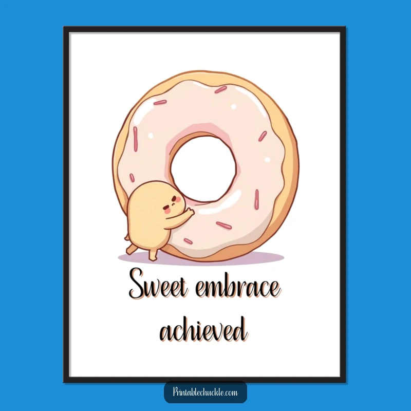 Funny Digital Print: Shy Donut Hugging Hole - Instant Sweet Art