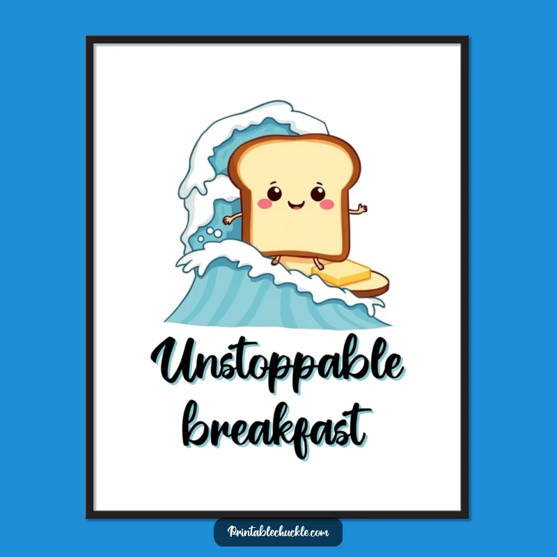 Funny Surfing Toast Digital Art, Extreme Breakfast Funny Gift Print