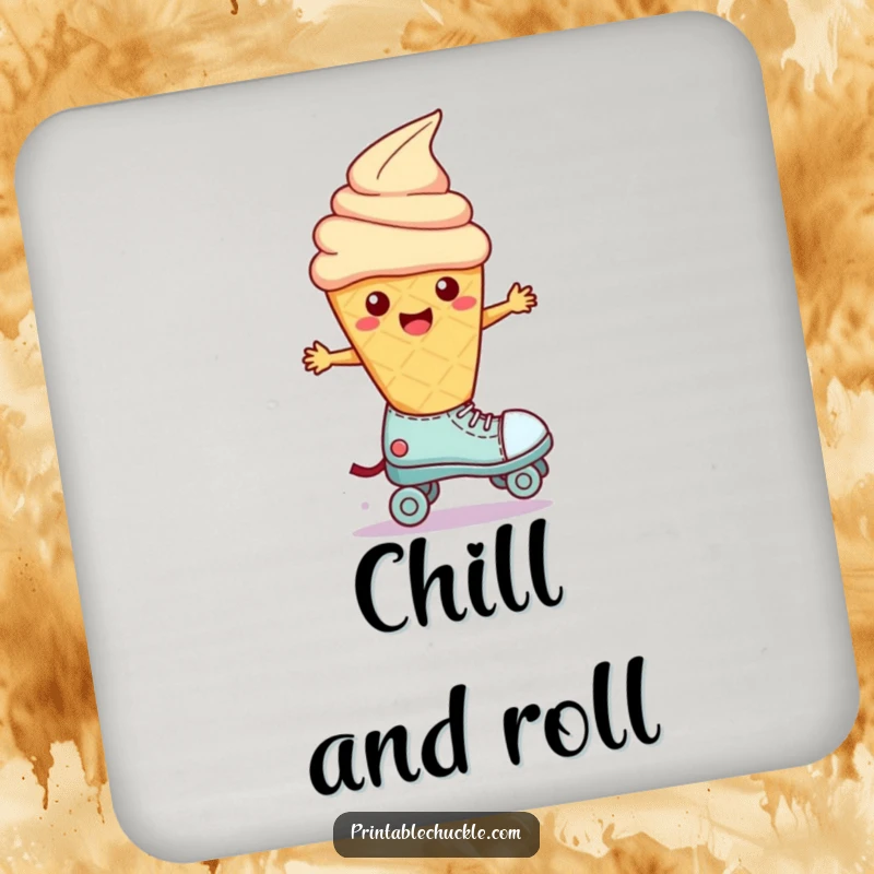 Funny Wobbly Ice Cream Roller Skate Drink Coaster: A melting ice cream cone wobbles on a roller skate, a funny table protector.