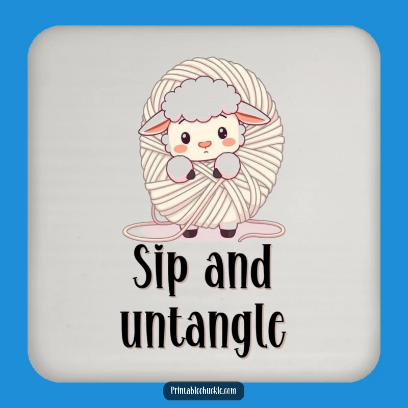 Funny Confused Sheep Yarn Coaster - Protect Surfaces Cozy Gift