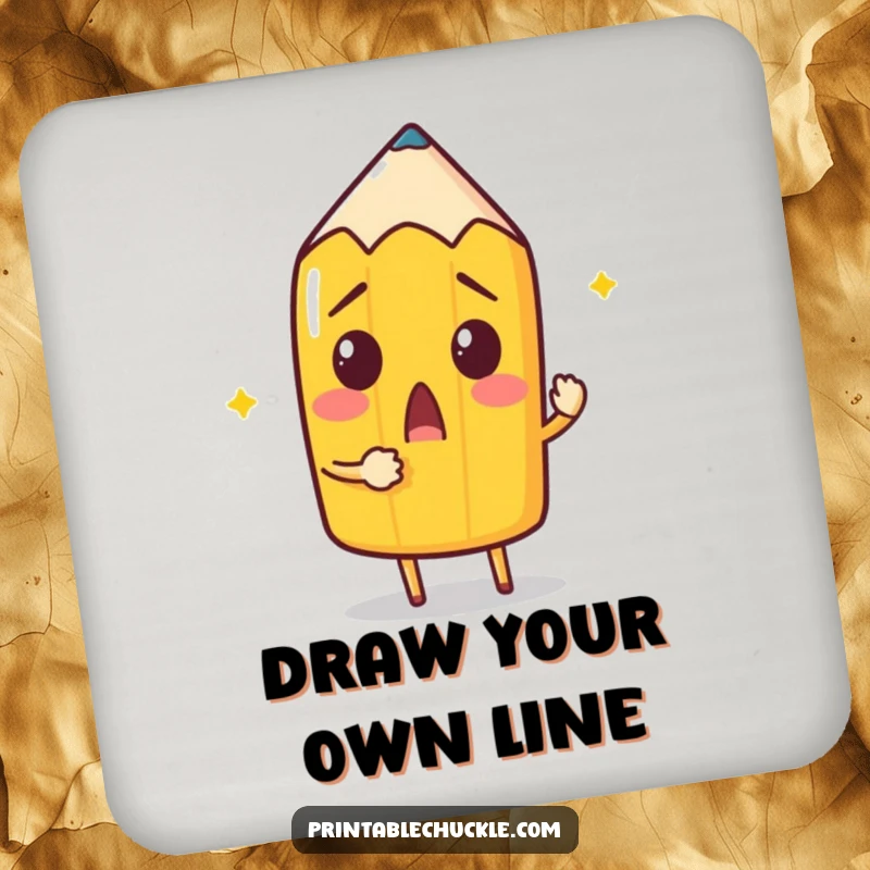 Funny Pencil Coaster: A surprised pencil attempts to draw itself with its own point, protecting surfaces with charm.