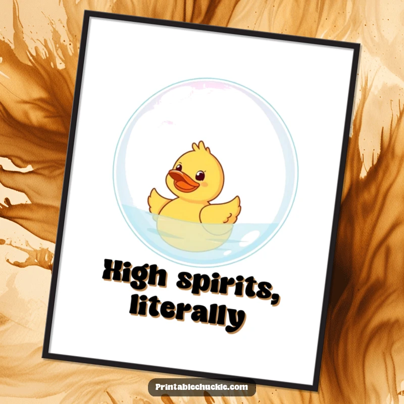 Funny Rubber Duck Poster: A giggling rubber duck floats on a giant bubble, creating humorous and whimsical wall art.