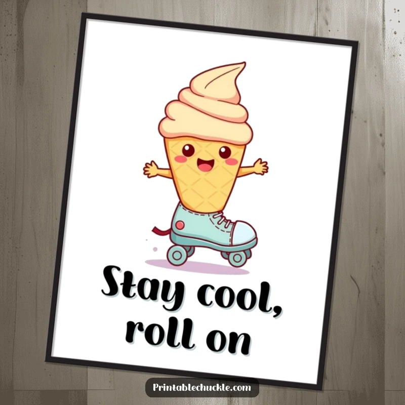 Funny Wobbly Ice Cream Roller Skate Poster: A melting ice cream cone wobbles on a roller skate, creating a fun and artistic piece.