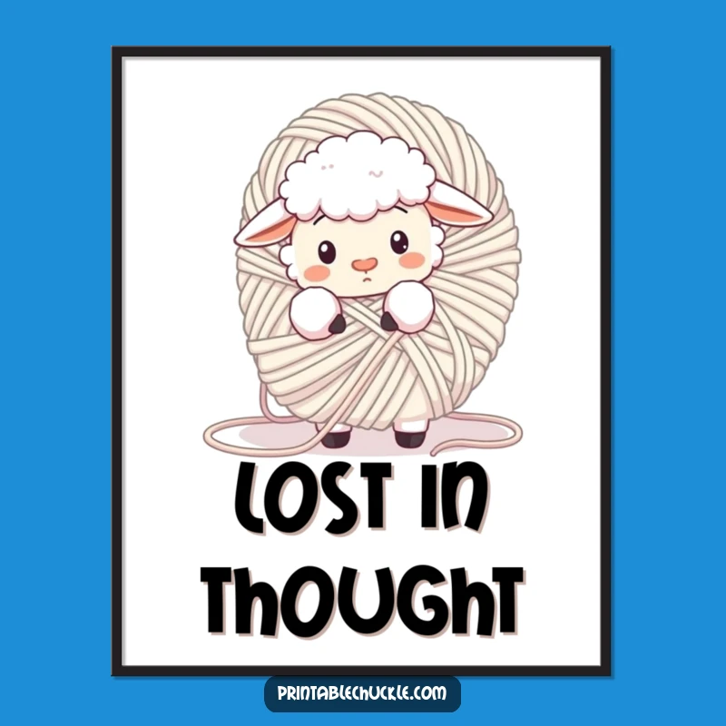 Funny Confused Sheep Yarn Poster - Cozy Wall Art Gift
