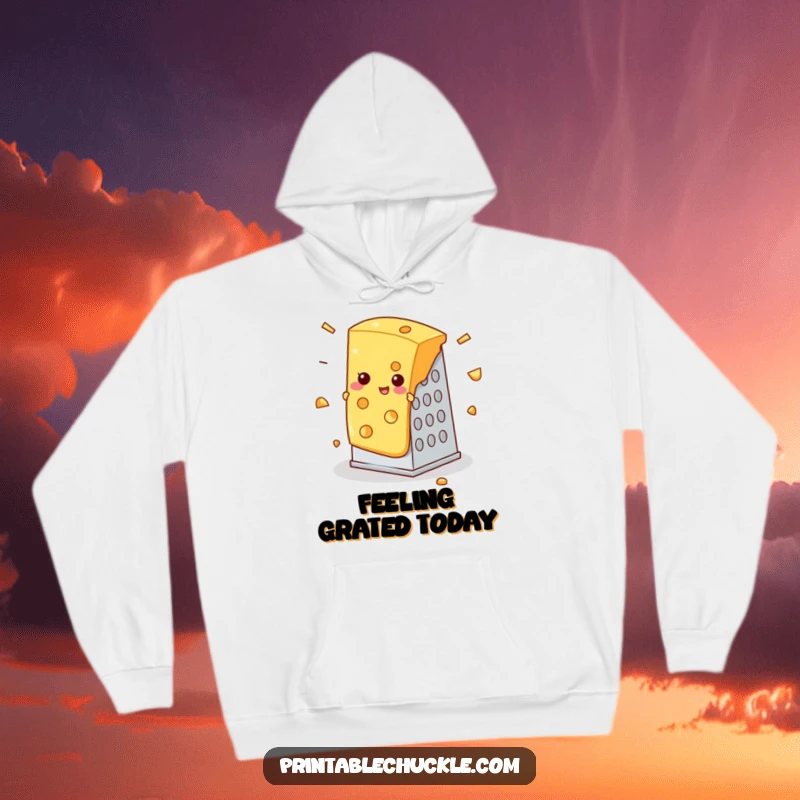 Funny hoodie with a slice of cheese comically stuck in a cheese grater, great funny gift.