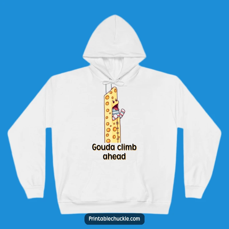 Funny Cheese Skyscraper Sock Puppet Hoodie: Cozy Determined Climber Wear, Funny Gift