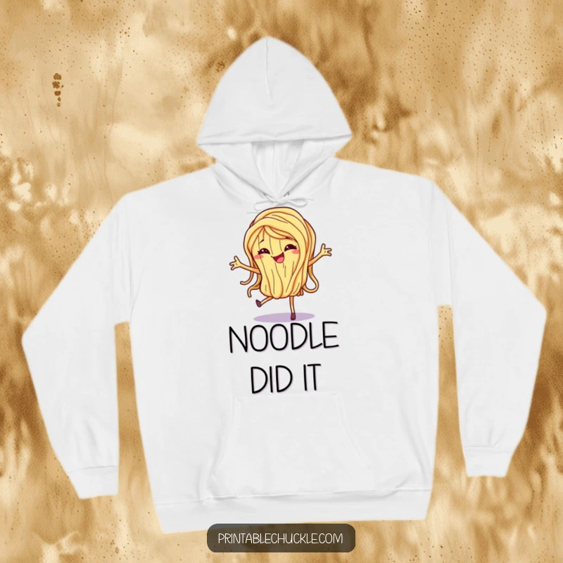 Funny Hoodie showing a dancing spaghetti noodle with a mischievous grin, perfect for cozying up with a side of humor.
