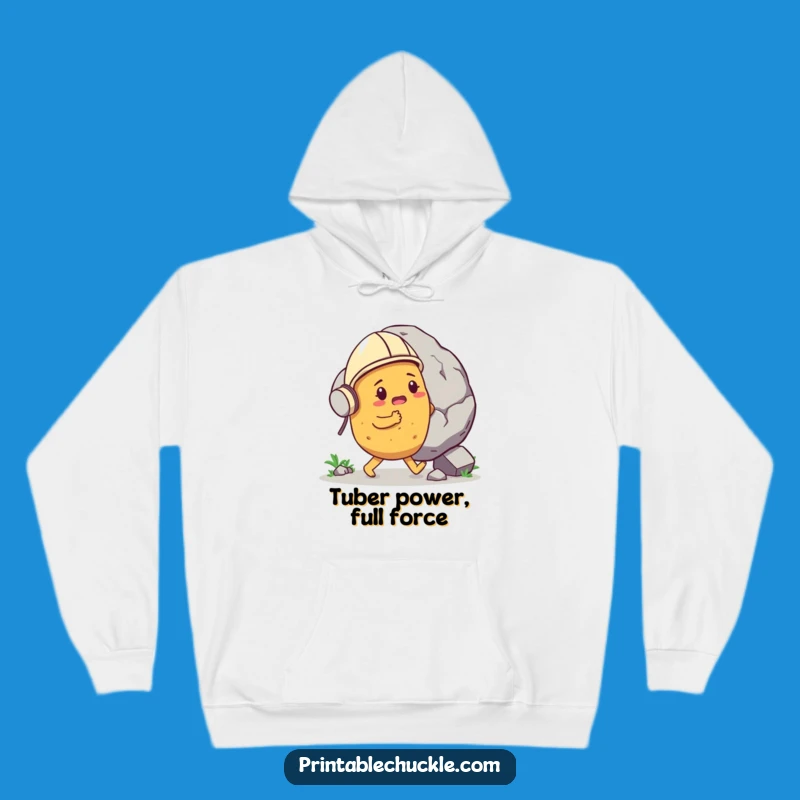 Funny Determined Potato Boulder Push Hoodie - Cozy & Comedic Motivation