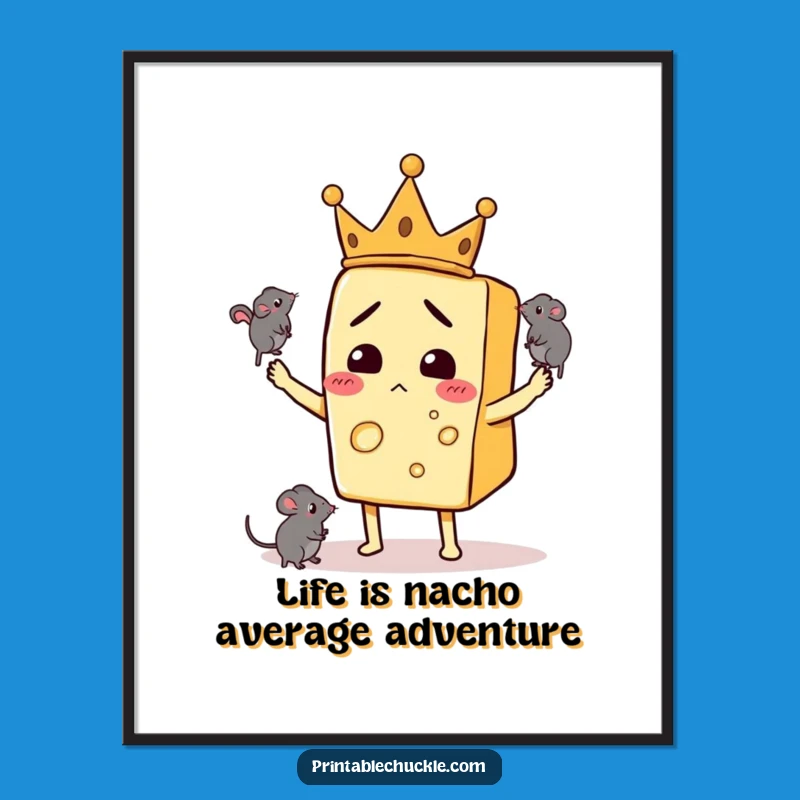 Free Printable Wall Art: Confused Cheese King Juggling Mice Humorous Downloadable Decor