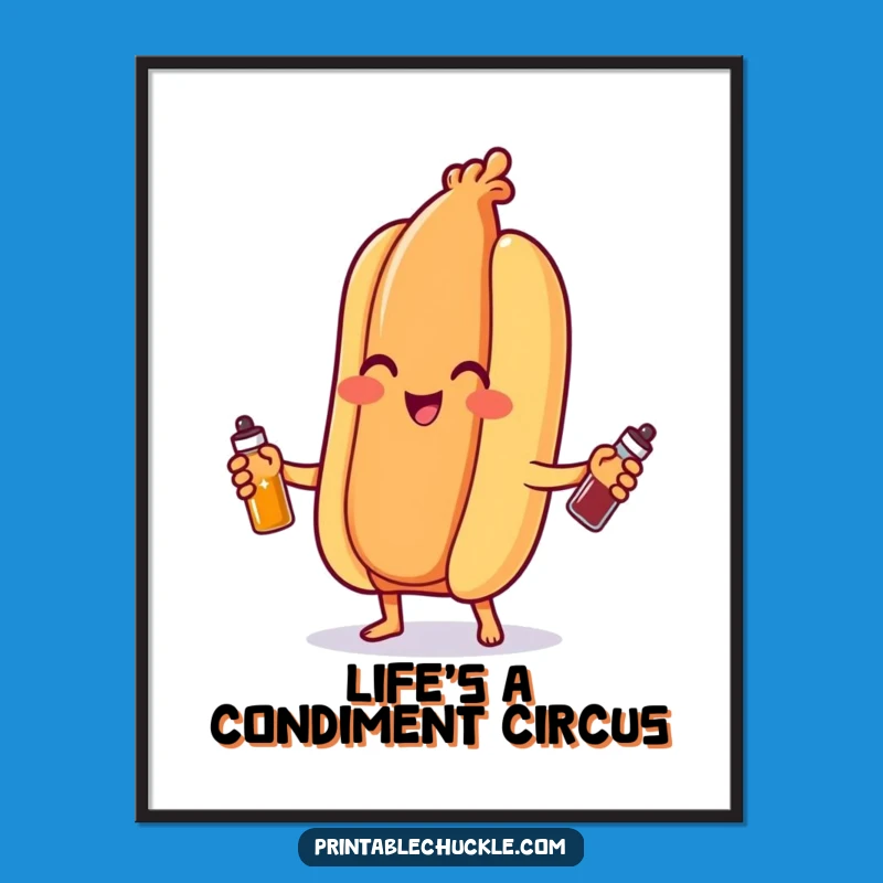 Free Printable Wall Art: Funny Hot Dog Juggler DIY Downloadable Art For Quirky Decor