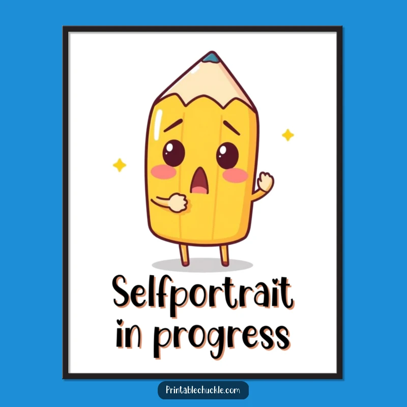 Free Printable Wall Art: Surprised Pencil Drawing Itself Funny Downloadable Art