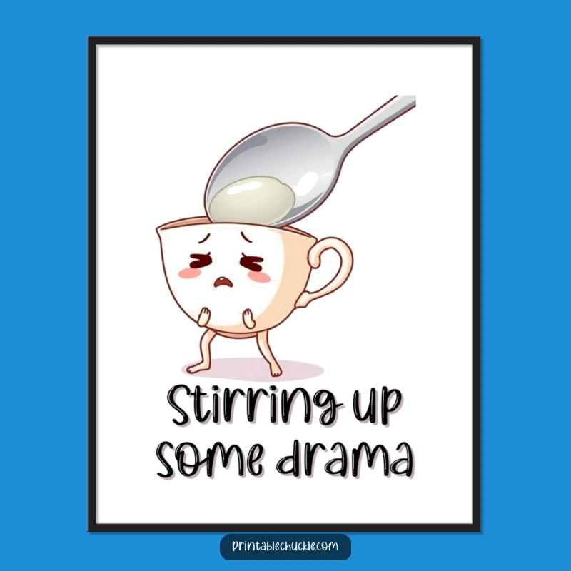 Free Printable Teacup Wall Art: Spoon Shock - Funny Downloadable Decor