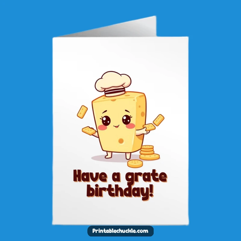 Free Printable Birthday Card: Cheesy Chef Juggling Crackers for a Deliciously Funny Celebration