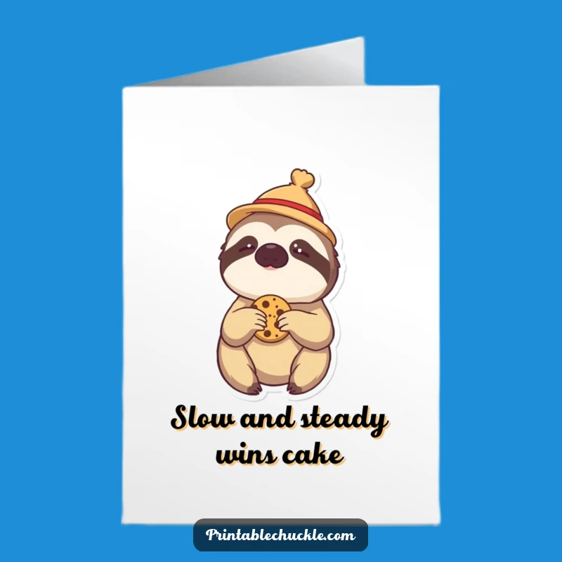 Free Printable Birthday Card: Lazy Sloth Cookie Grab - Funny Downloadable Gift!