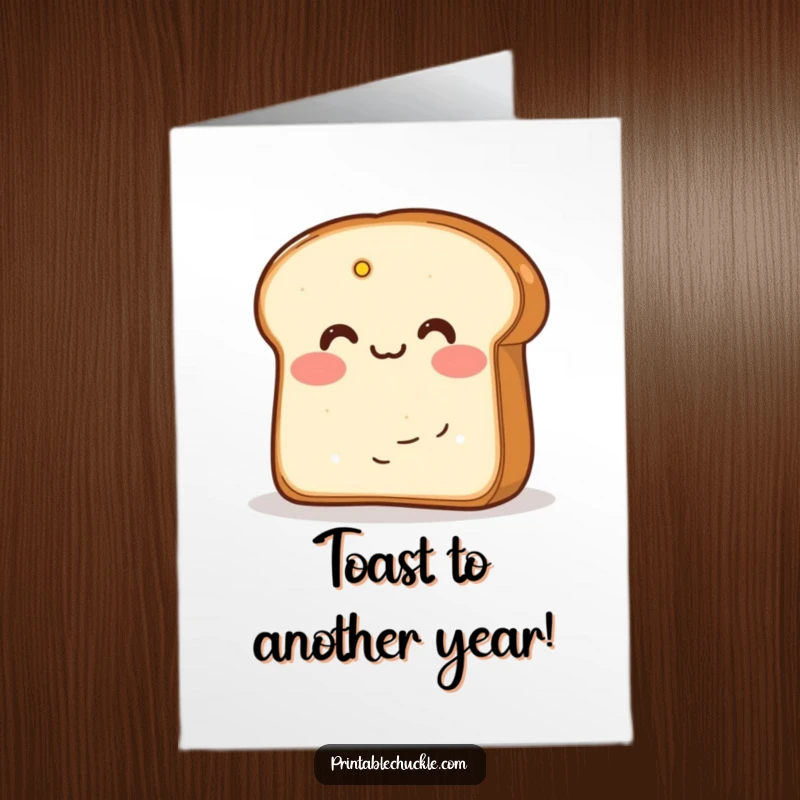 Funny Free Printable Birthday Card: Blushing bread slice humorously hiding behind a slice of butter, sweet and shy.