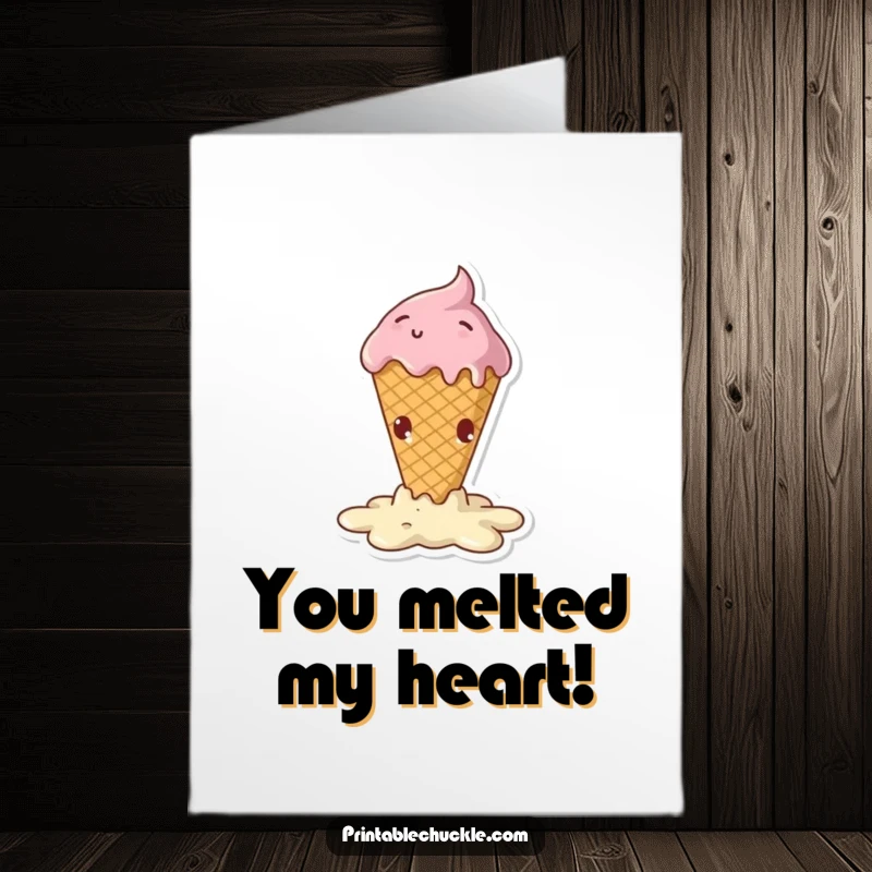 Free Printable Congratulations Card featuring a melting ice cream cone in a dramatic, funny fall, celebrating a sweet victory.