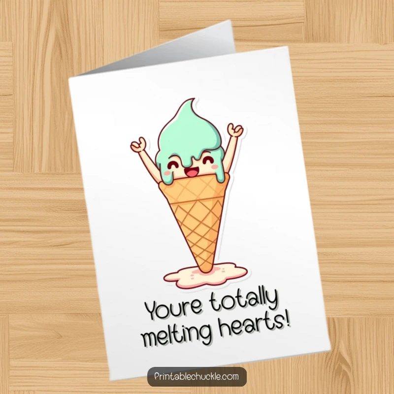 Funny Free Printable Congrats Card: Triumphant melting ice cream cone, celebrating success.