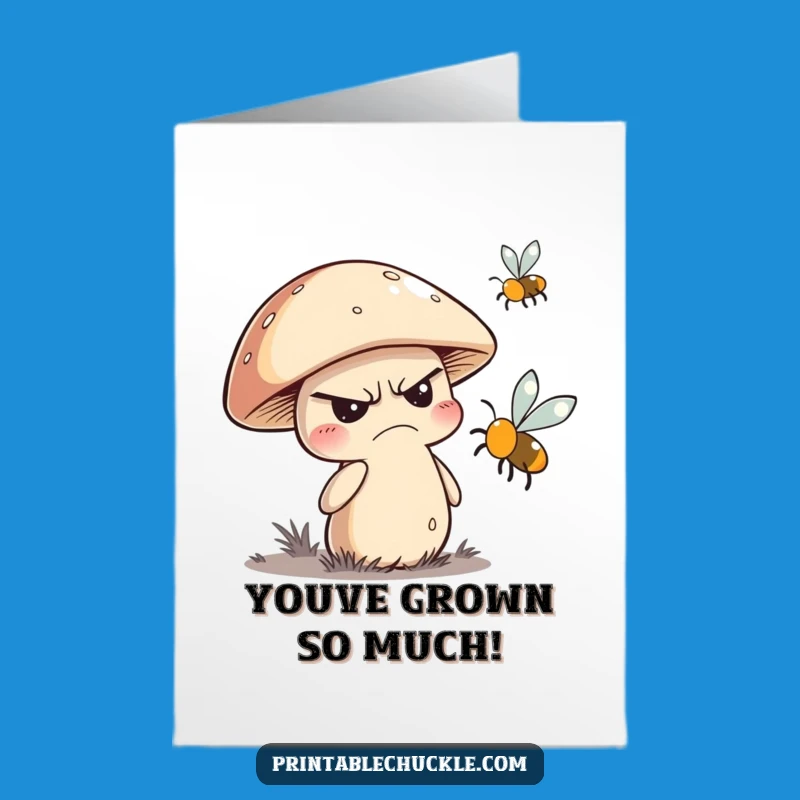 Free Printable Congrats Card: Grumpy Mushroom Swatting Fly for a Hilariously Earned Achievement