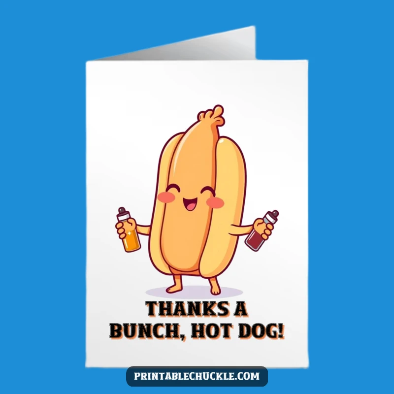Free Printable Thank You Card: Whimsical Hot Dog Juggler For A Grateful Downloadable Gift