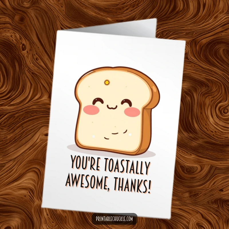 Funny Free Printable Thank You Card: Blushing bread slice hiding behind butter, a shy way to say thanks.