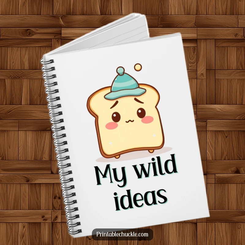Funny Notebook with a bewildered piece of toast wearing a small, crooked hat, ideal for jotting down funny notes.