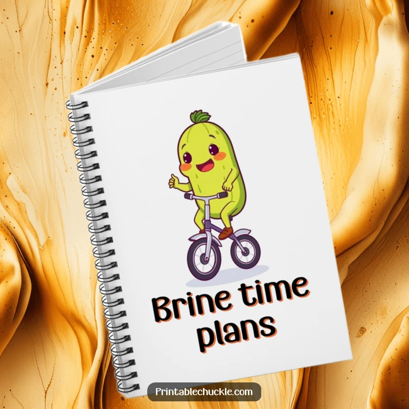 Funny notebook featuring a proud pickle wobbling on a unicycle, ideal for writing notes and planning.