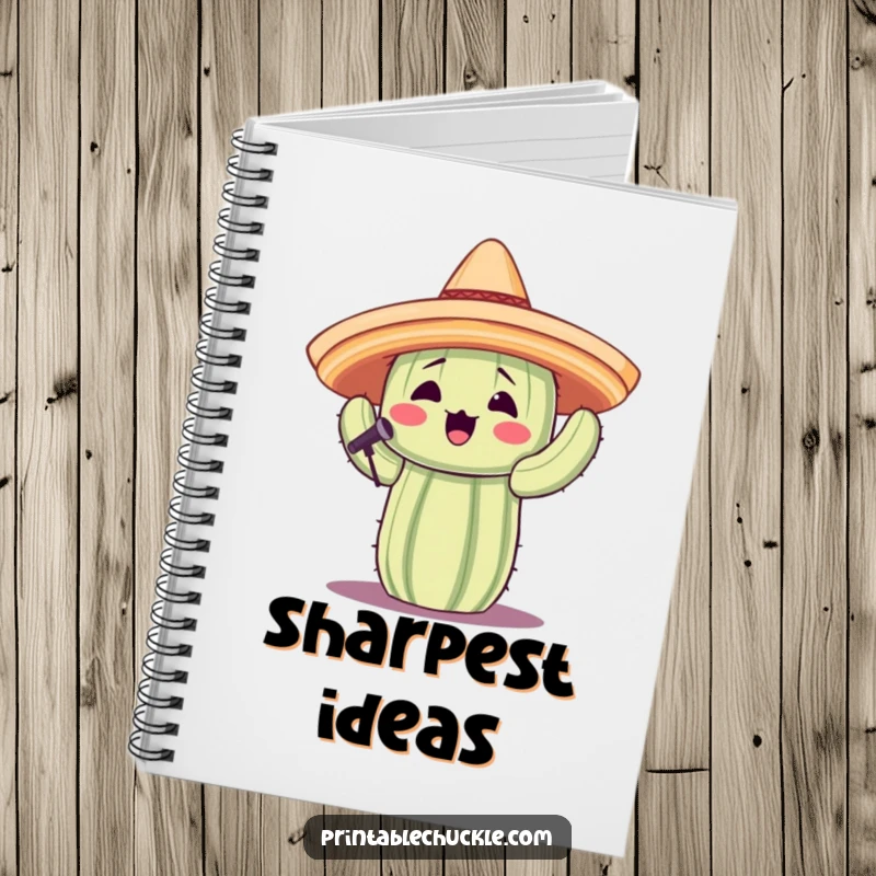 Funny notebook with a cactus wearing a sombrero singing, perfect for jotting down notes and song lyrics.