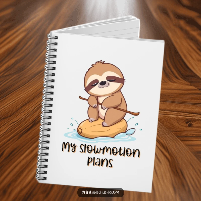 Funny notebook cover featuring a sleepy sloth water-skiing on a cashew nut, ideal for jotting down funny notes.