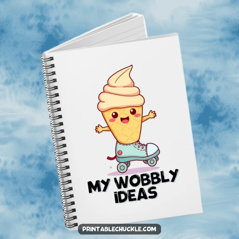 Funny Wobbly Ice Cream Roller Skate Notebook: A melting ice cream cone wobbles on a roller skate, ready to capture your thoughts.
