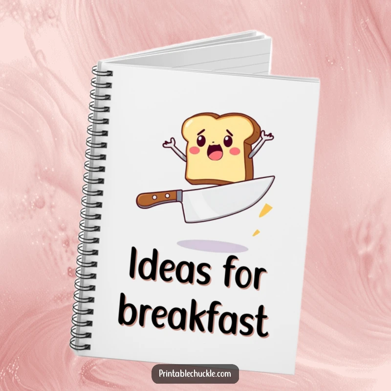 Funny notebook cover with a piece of toast jumping over a giant butter knife, perfect for jotting down heroic plans.